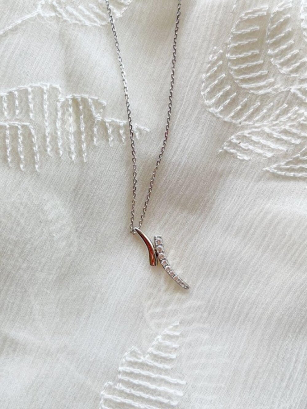 Touchstone Crystal x Swarovski crystal pave necklace dainty modern bar curve y2k